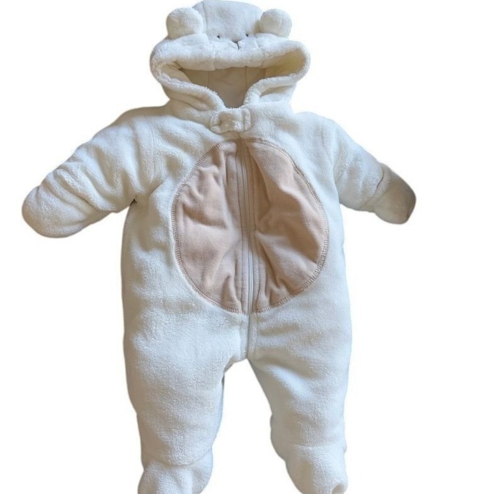 MINIWEAR Infant Little Bear Hooded‎ White Pram/Snowsuit Size 0-3Months